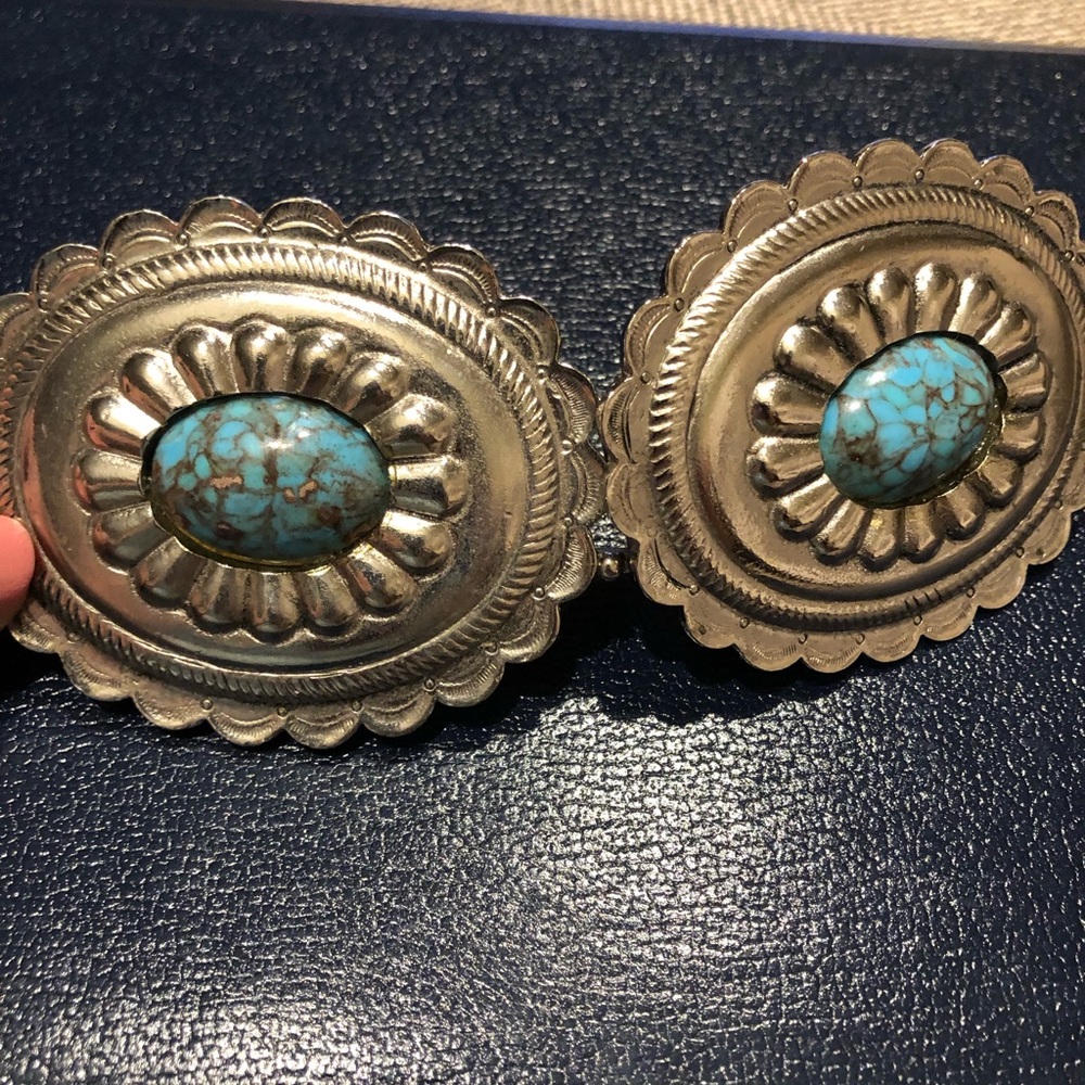 Authentic Southwest Silver 2pc Buckle w/Turquoise